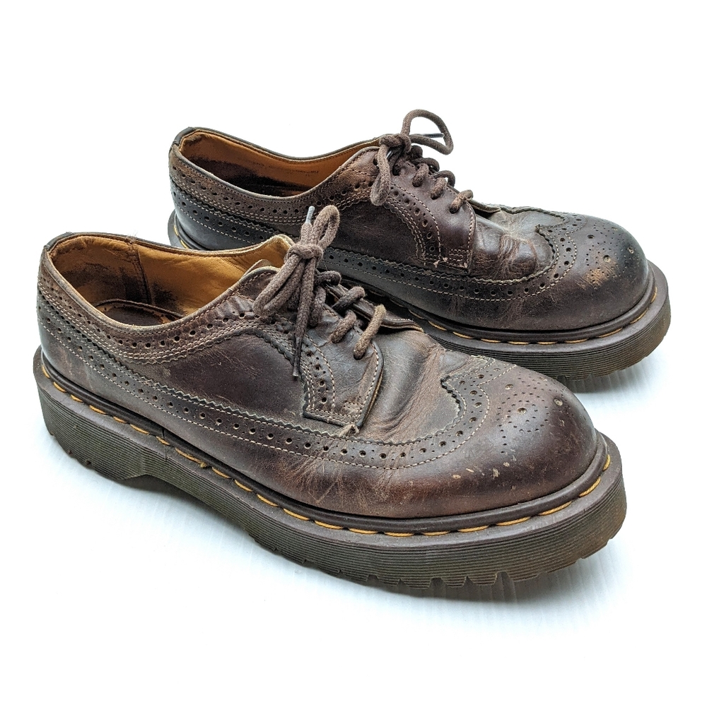 DOC MARTENS 3989 Vintage MIE brown wingtip brogue chunky loafers - Picture 1 of 15